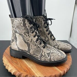 Linea Paolo Trinity Combat Boot Snake Python Leather Cream Black Lace Up Sz 8